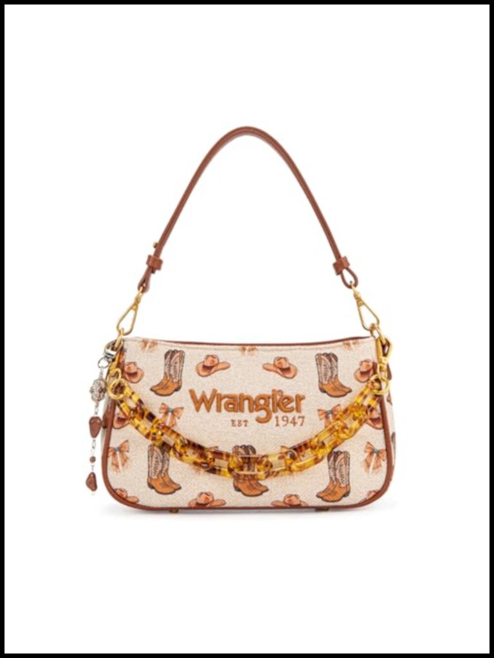 Western Print Hobo Shoulder Bag with Chain Strap Y2K Designer Clutch